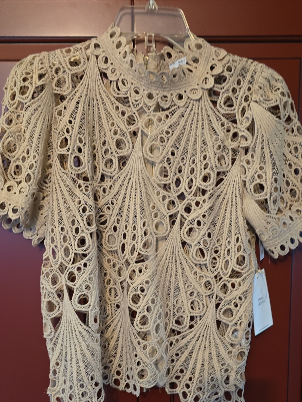 Beige Crochet Lace Short Sleeve Blouse